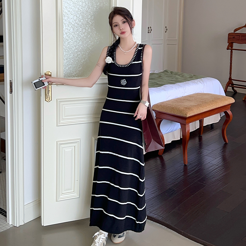 Knitted crochet vest long chanelstyle dress