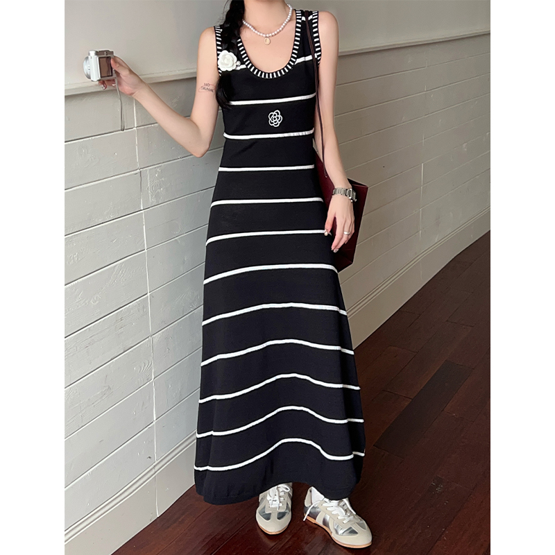 Knitted crochet vest long chanelstyle dress