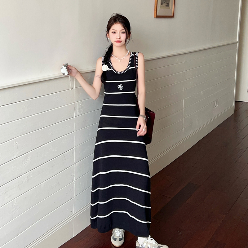 Knitted crochet vest long chanelstyle dress