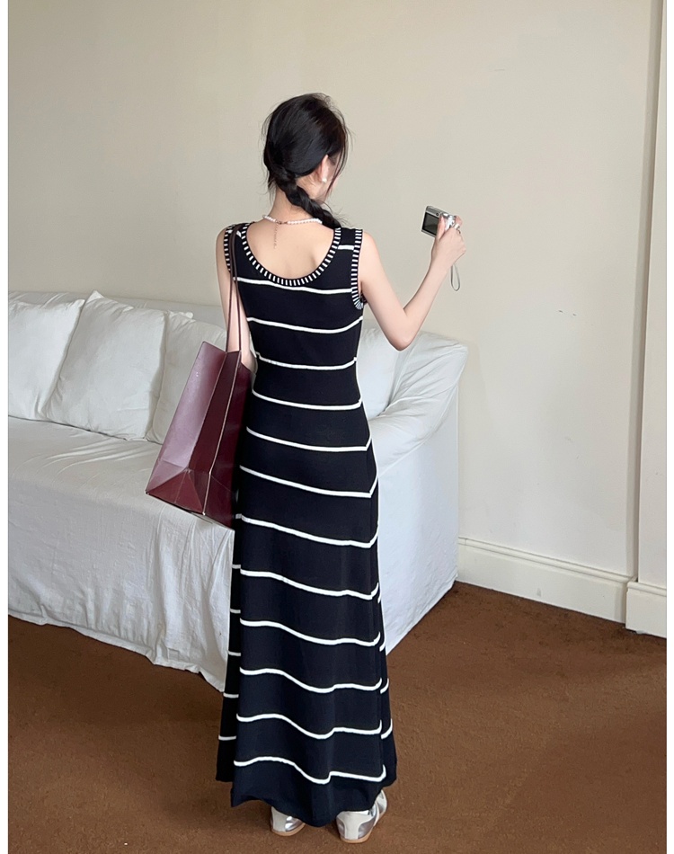 Knitted crochet vest long chanelstyle dress