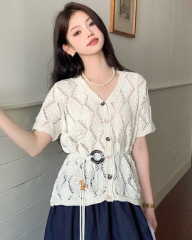 Slim knitted T-shirt hollow small shirt for women