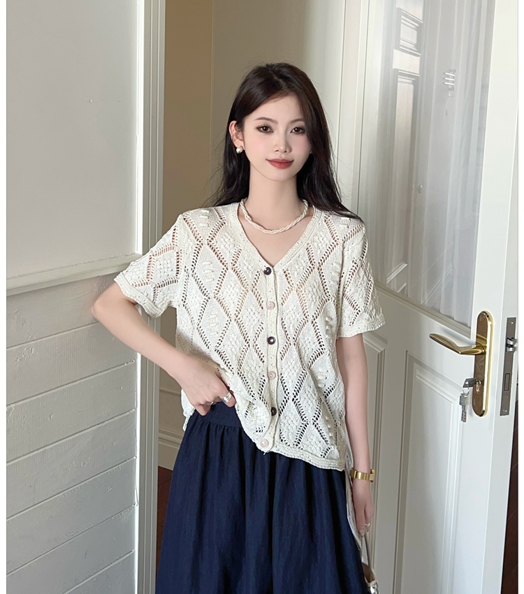 Slim knitted T-shirt hollow small shirt for women