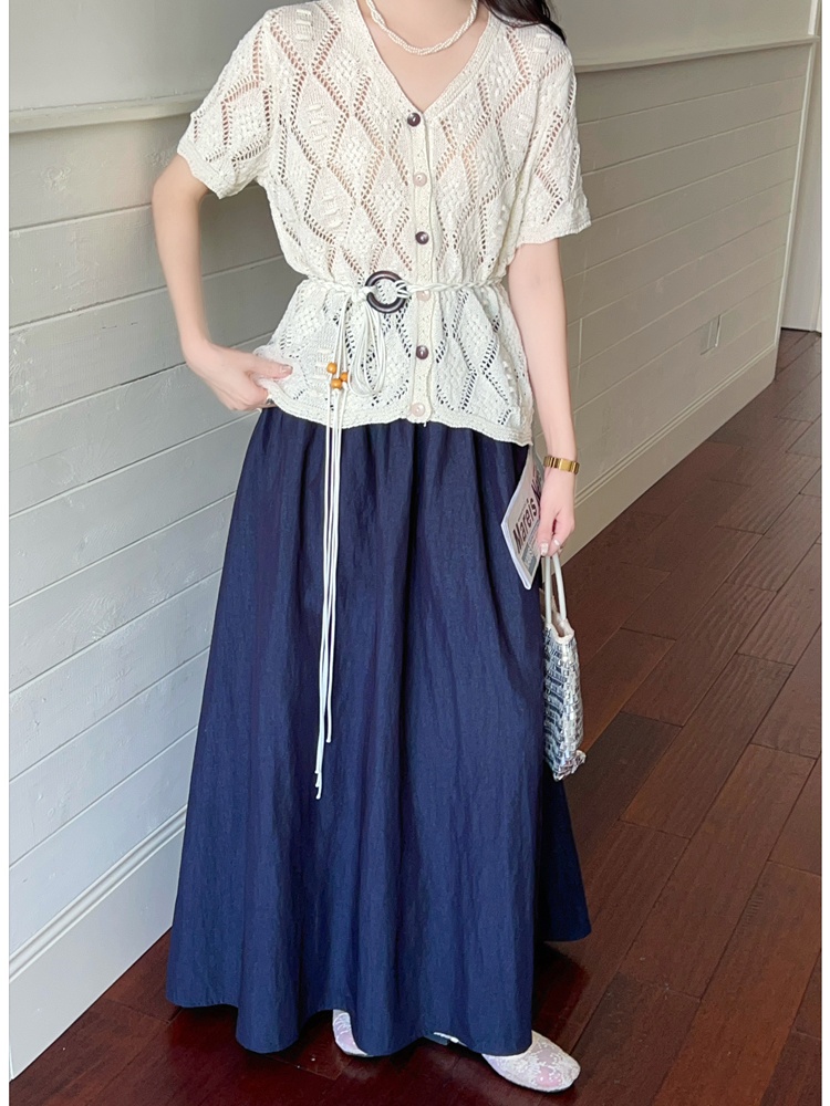 Slim knitted T-shirt hollow small shirt for women
