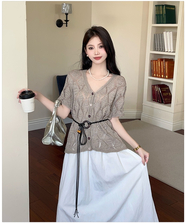 Slim knitted T-shirt hollow small shirt for women