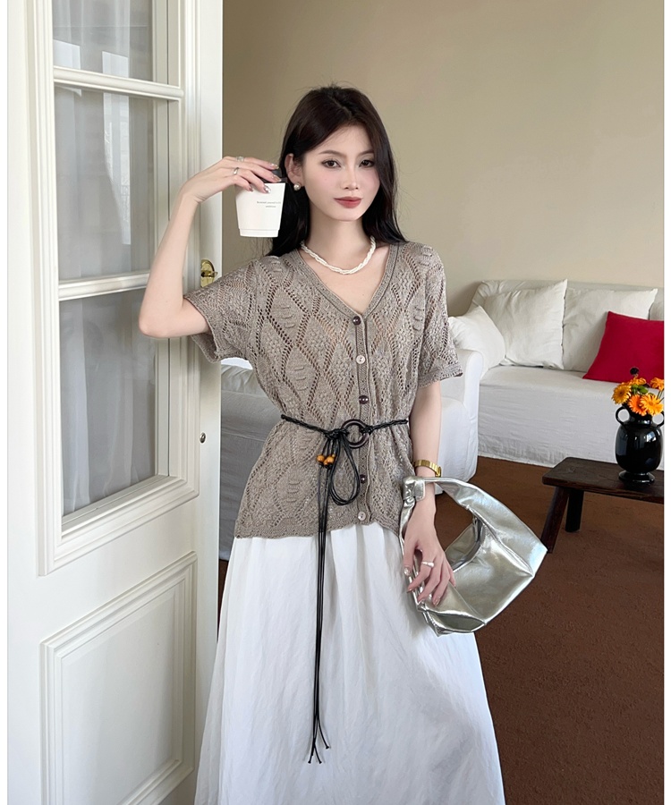 Slim knitted T-shirt hollow small shirt for women