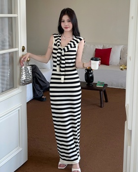 Stripe summer long dress temperament dress 2pcs set