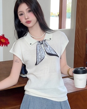 Slim summer scarves bow knitted tops for women