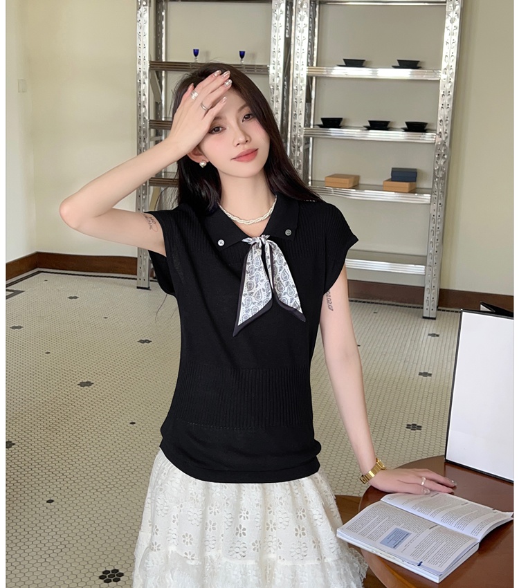 Slim summer scarves bow knitted tops for women