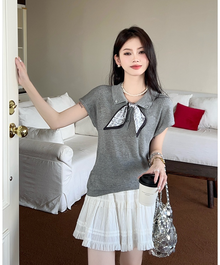 Slim summer scarves bow knitted tops for women