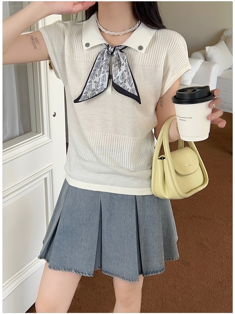 Slim summer scarves bow knitted tops for women