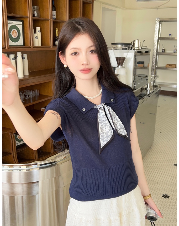 Slim summer scarves bow knitted tops for women