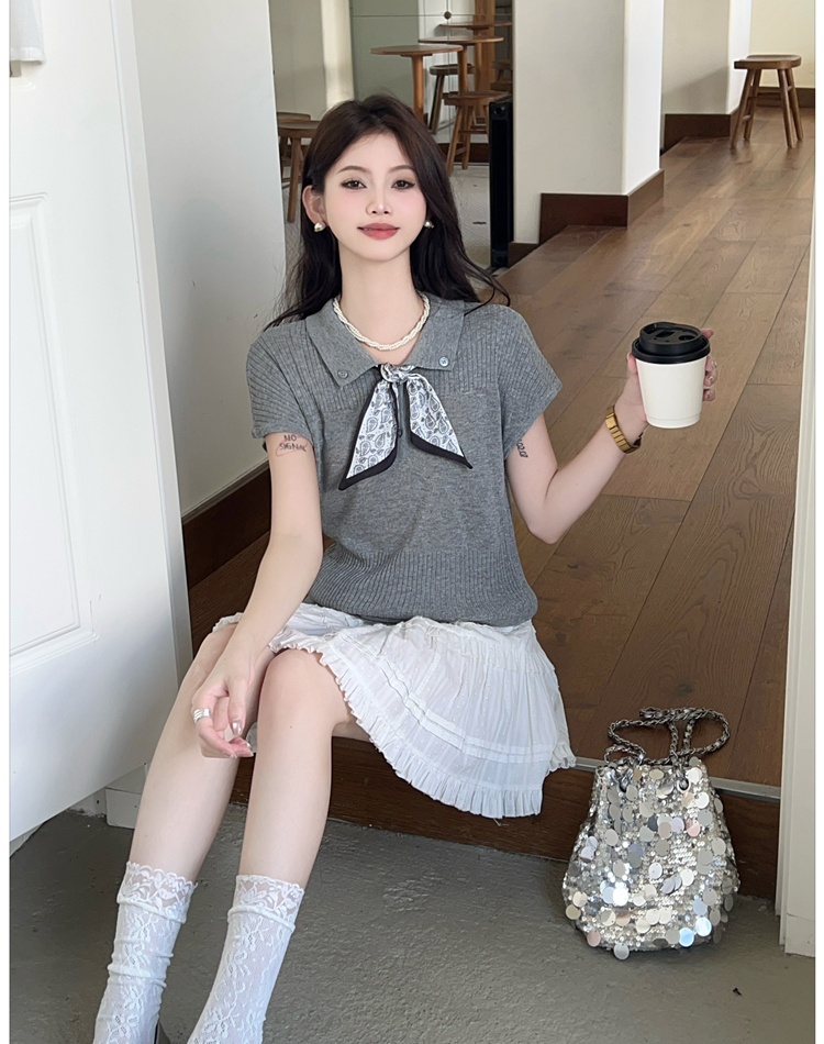 Slim summer scarves bow knitted tops for women