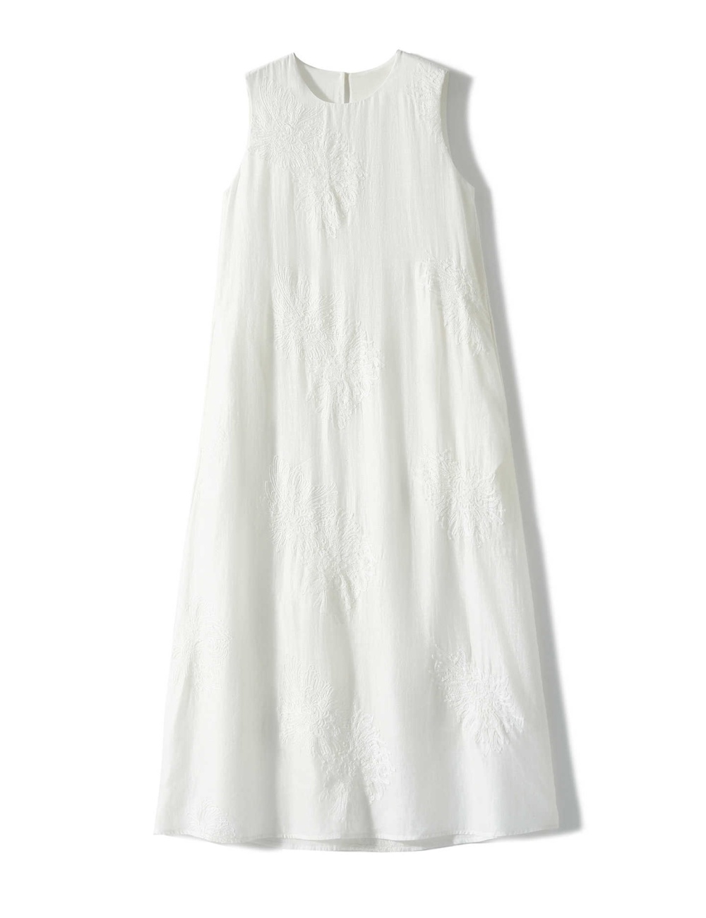Sleeveless embroidery summer long dress flax white dress
