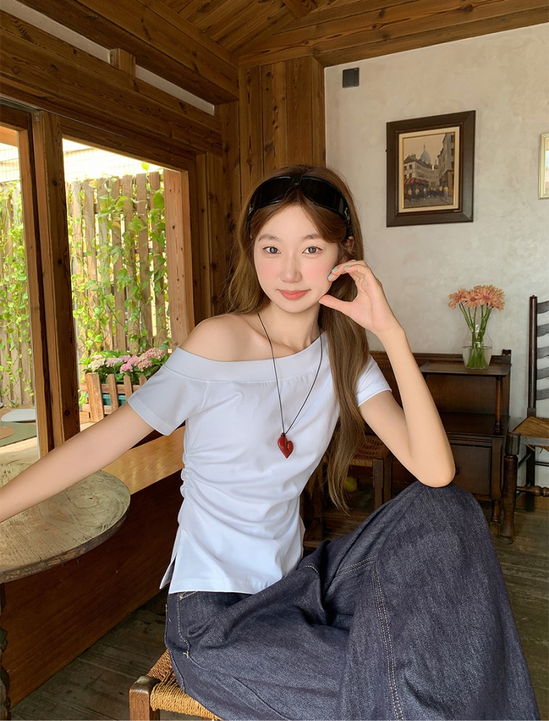Fold tops pinched waist small shirt for women