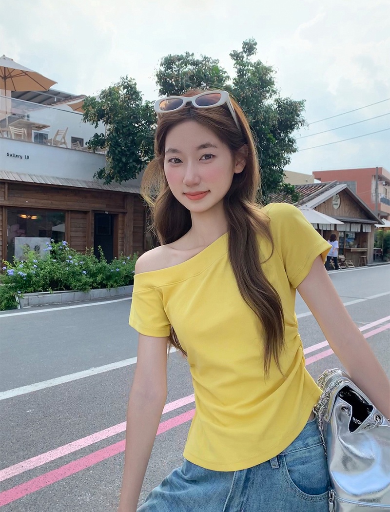 Fold tops pinched waist small shirt for women