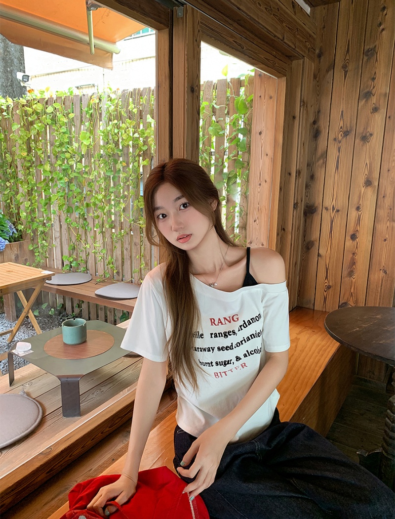 Unique Pseudo-two tops short sleeve short T-shirt