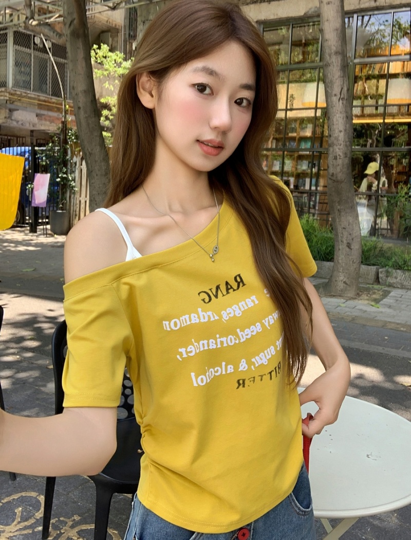 Unique Pseudo-two tops short sleeve short T-shirt