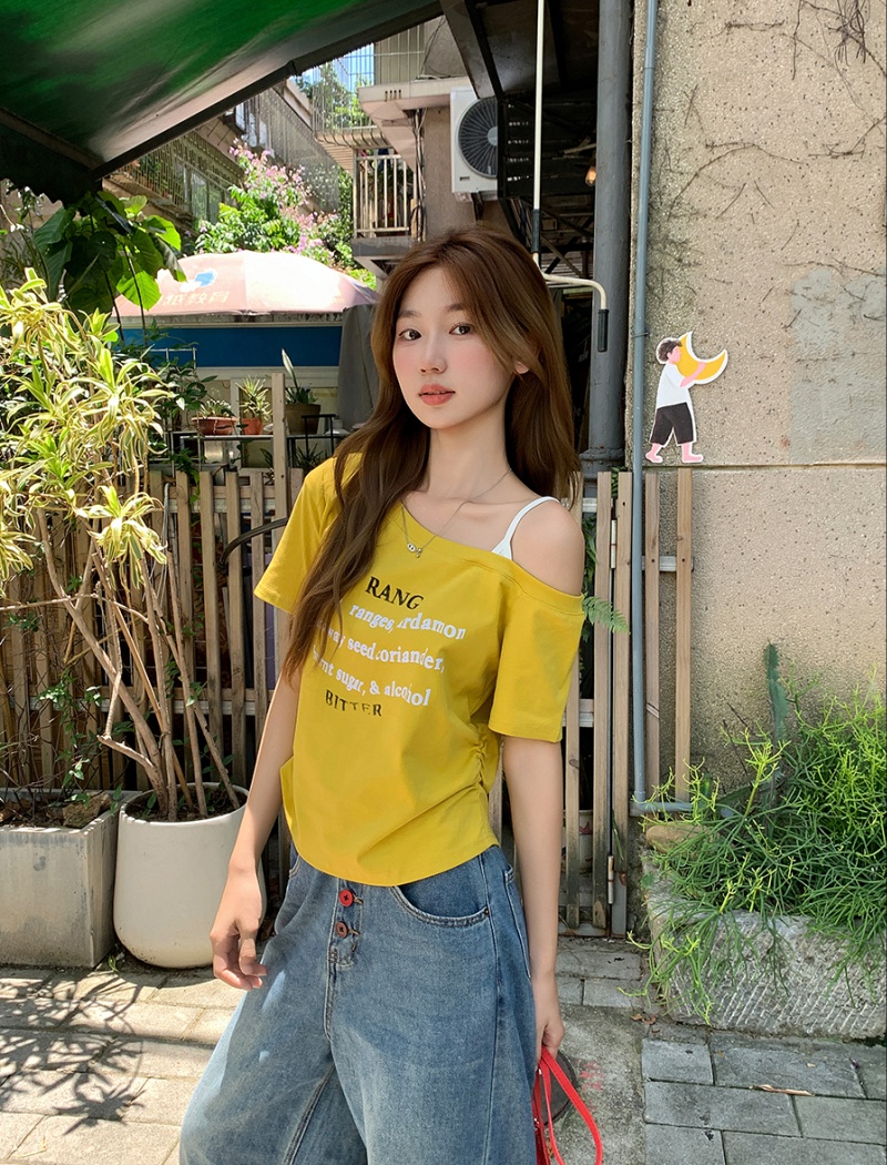 Unique Pseudo-two tops short sleeve short T-shirt