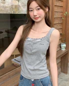 Summer Pseudo-two vest square collar small shirt for women