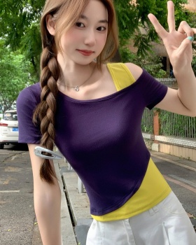Pseudo-two short strapless tops slim unique T-shirt