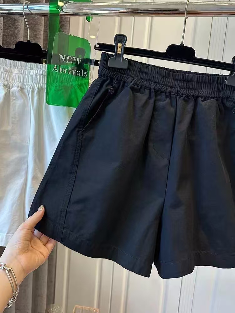 Sports washed Casual wide leg elastic waist shorts for women