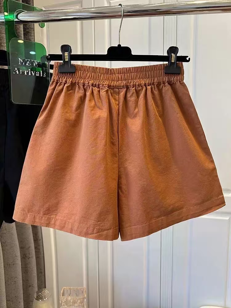 Sports washed Casual wide leg elastic waist shorts for women