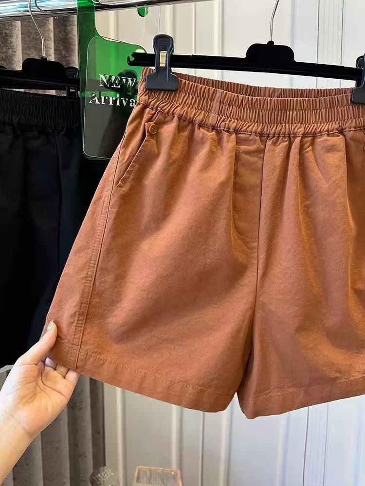 Sports washed Casual wide leg elastic waist shorts for women