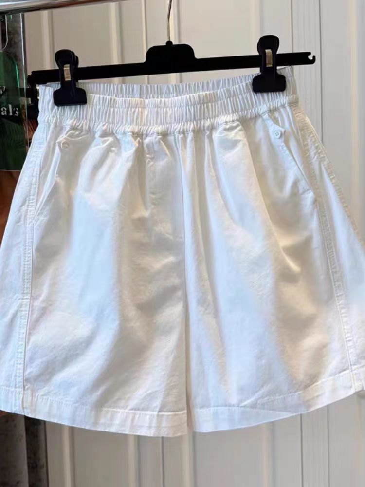 Sports washed Casual wide leg elastic waist shorts for women