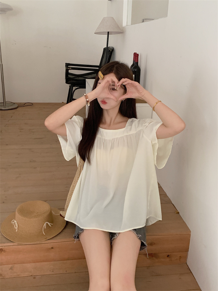 Trumpet sleeves tender doll shirt summer shirt for women