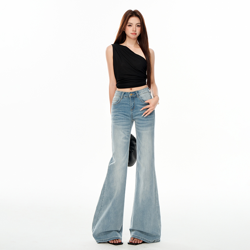 Elasticity thin blue jeans spicegirl slim flare pants