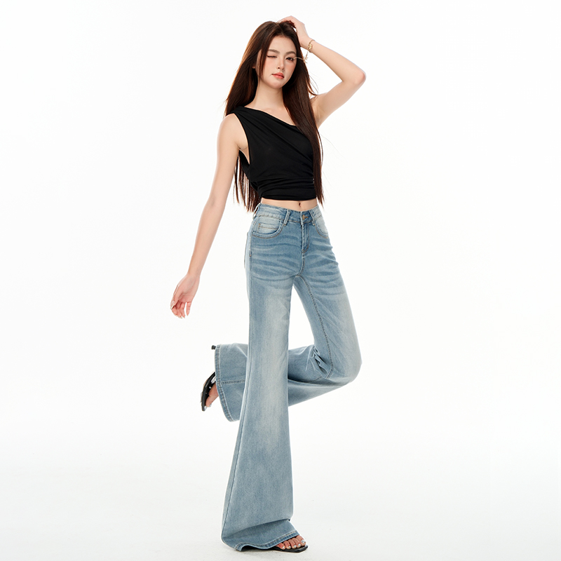 Elasticity thin blue jeans spicegirl slim flare pants