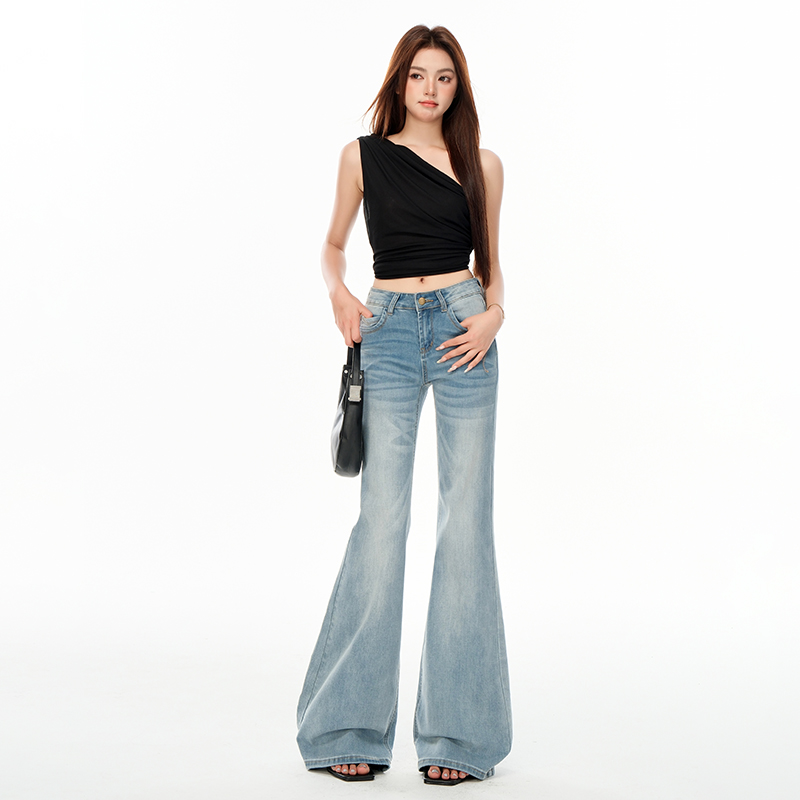 Elasticity thin blue jeans spicegirl slim flare pants