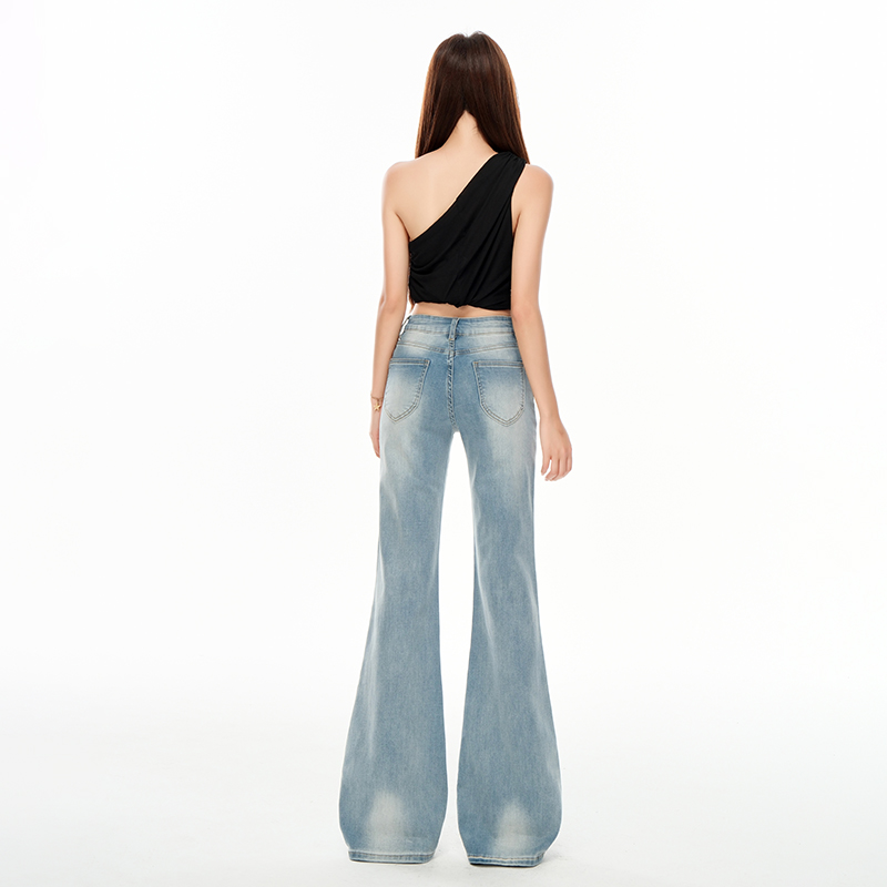 Elasticity thin blue jeans spicegirl slim flare pants