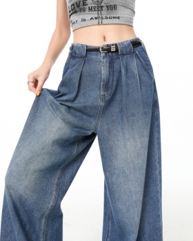 Ice silk loose jeans wide leg thin flare pants for women