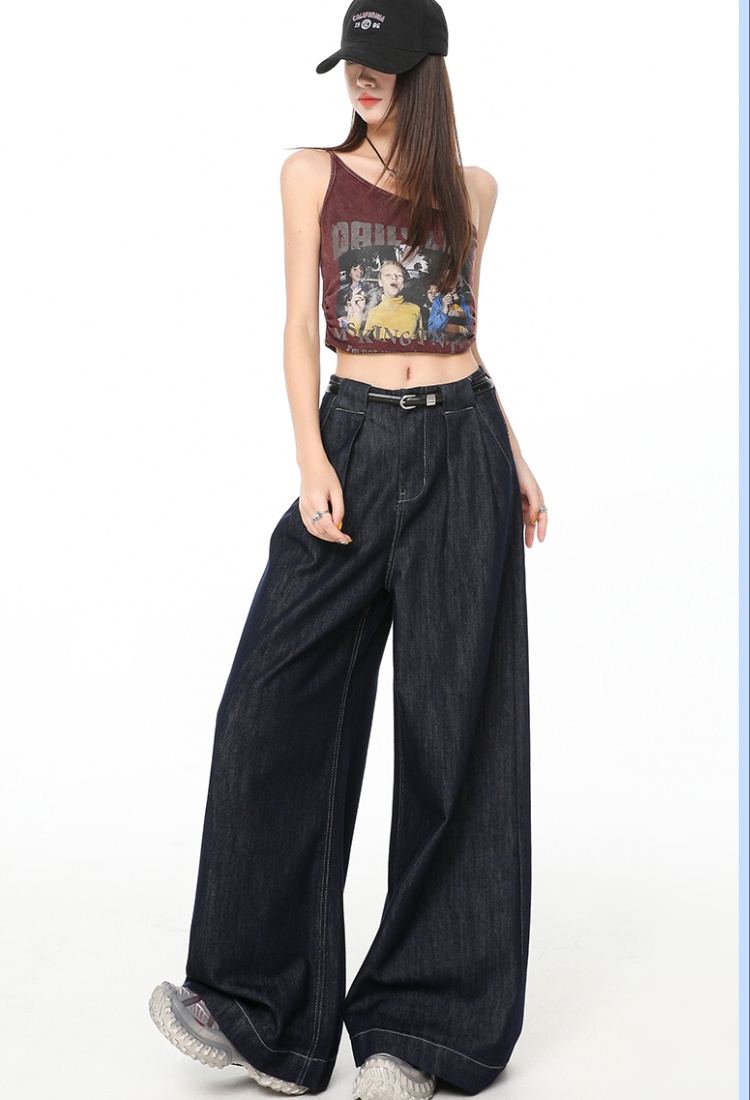 Ice silk loose jeans wide leg thin flare pants for women