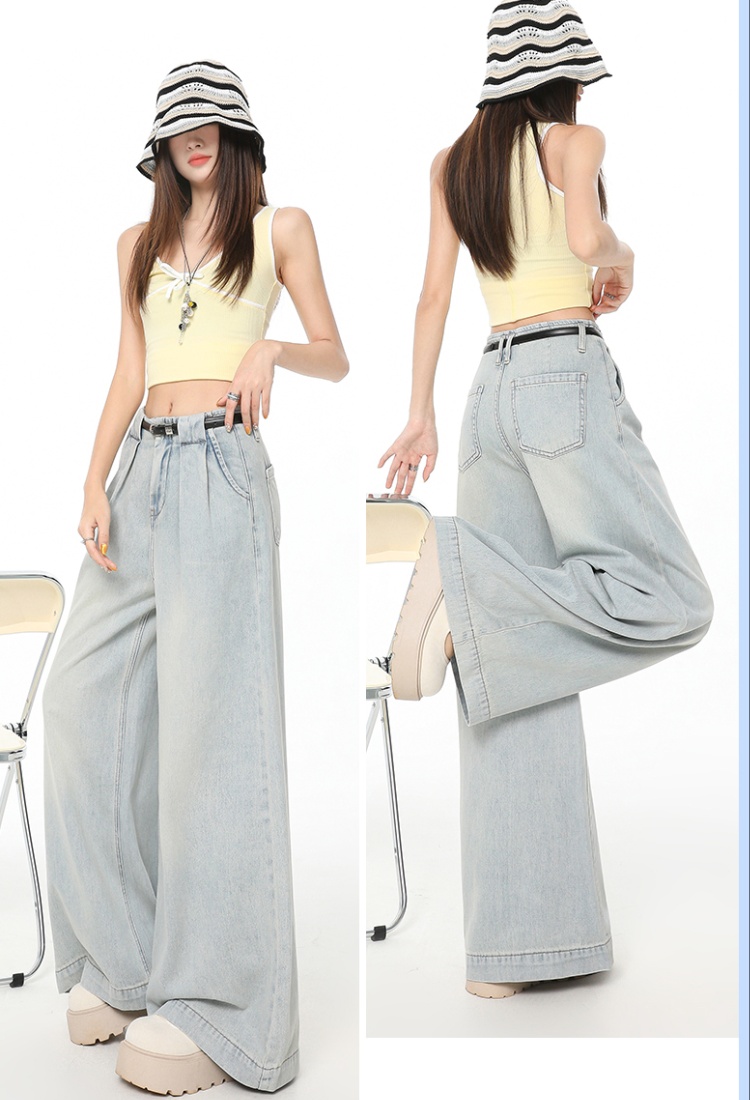 Ice silk loose jeans wide leg thin flare pants for women