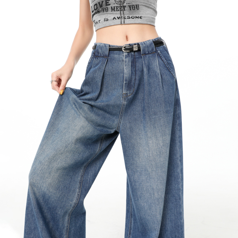 Ice silk loose jeans wide leg thin flare pants for women