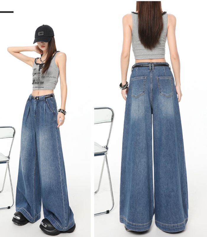 Ice silk loose jeans wide leg thin flare pants for women