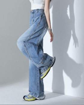 Thin ice silk summer jeans high waist all-match blue pants