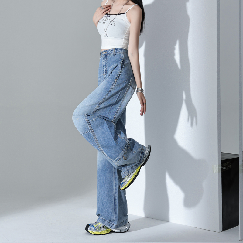 Thin ice silk summer jeans high waist all-match blue pants