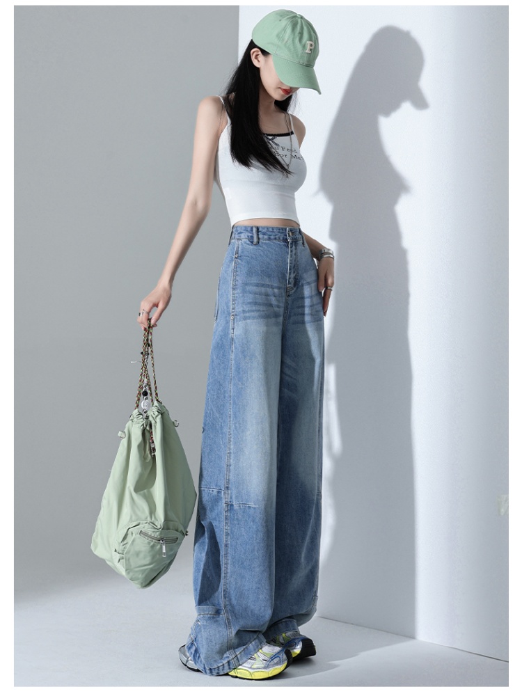 Thin ice silk summer jeans high waist all-match blue pants