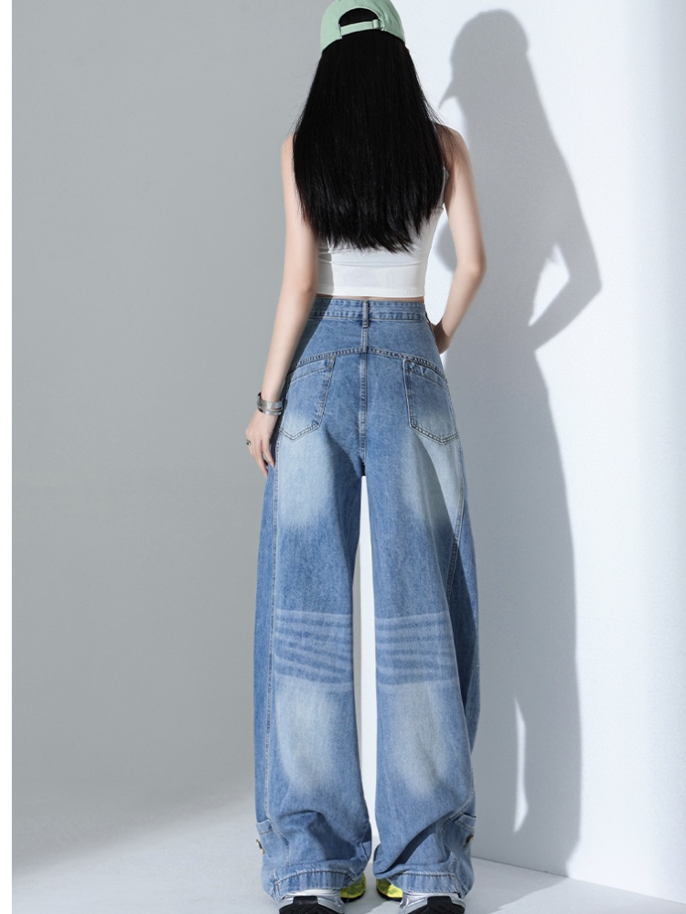 Thin ice silk summer jeans high waist all-match blue pants