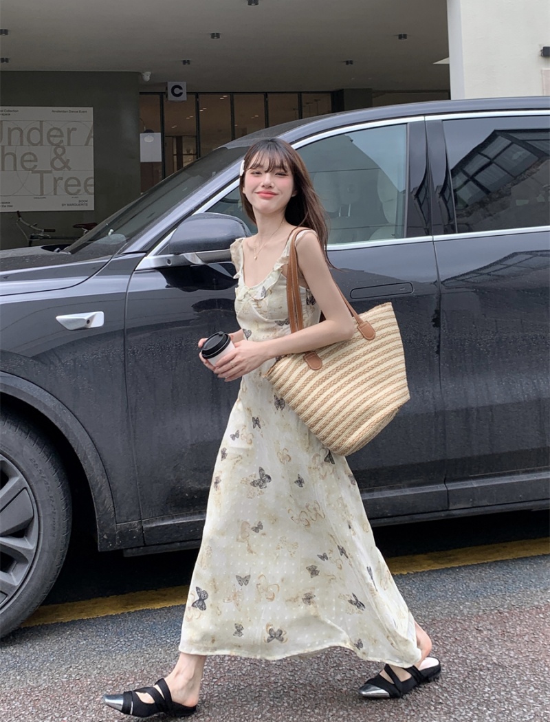 Temperament butterfly dress spring and summer long dress