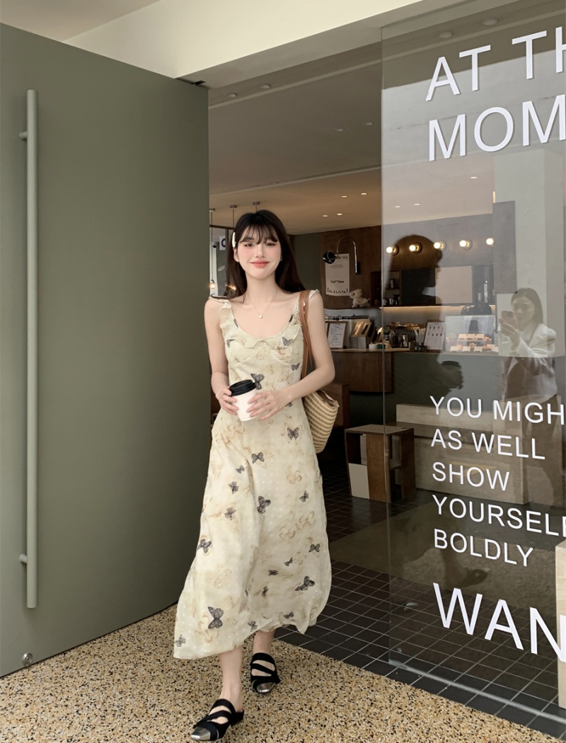 Temperament butterfly dress spring and summer long dress