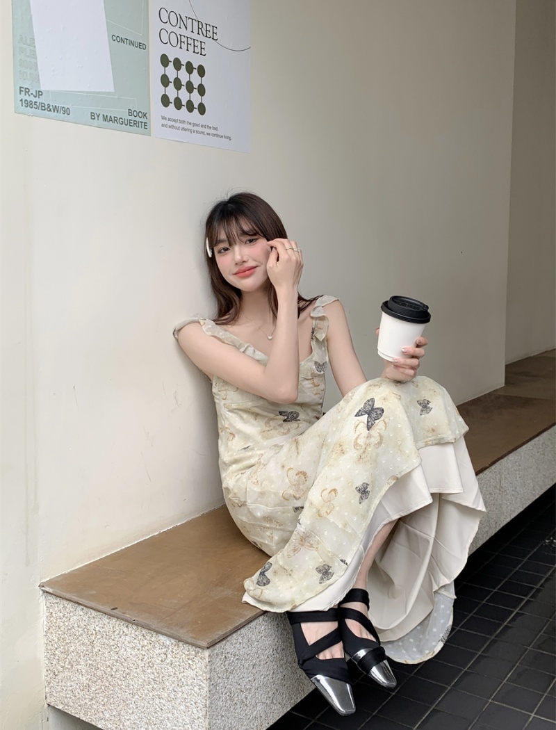 Temperament butterfly dress spring and summer long dress