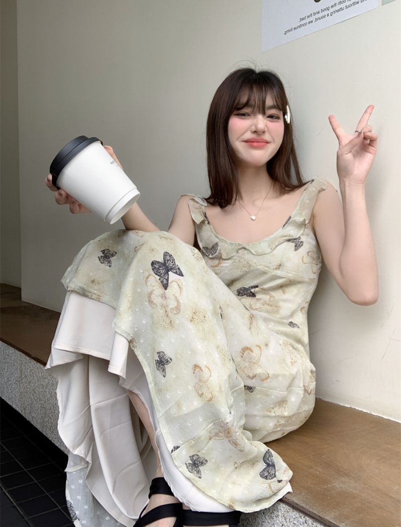 Temperament butterfly dress spring and summer long dress