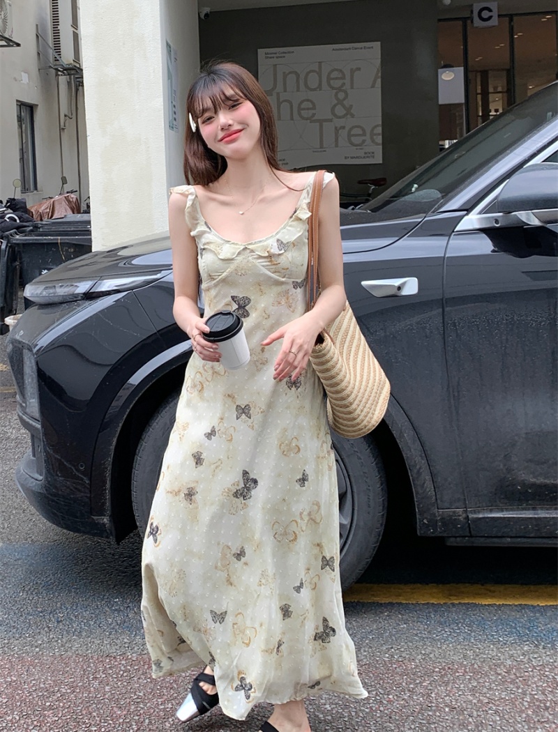 Temperament butterfly dress spring and summer long dress