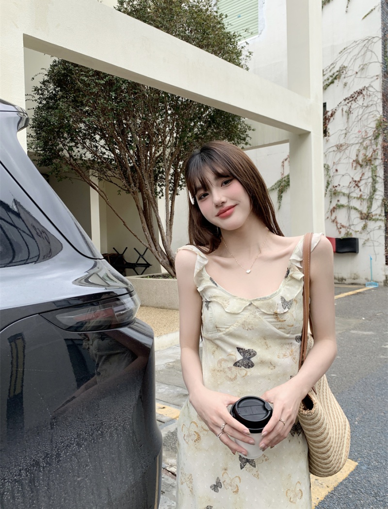 Temperament butterfly dress spring and summer long dress
