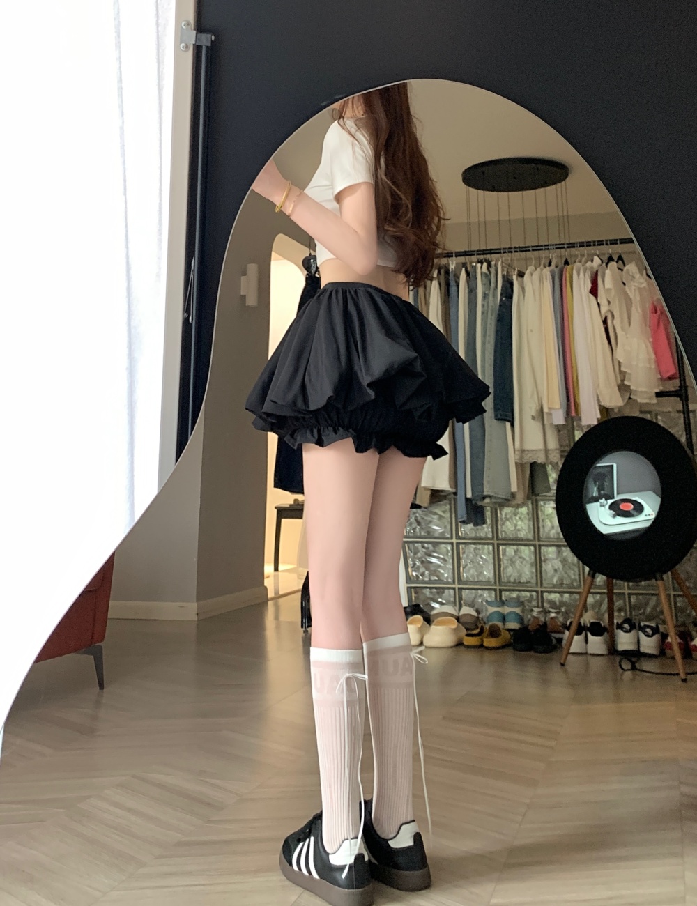 Summer bud white short skirt A-line high waist bubble shorts