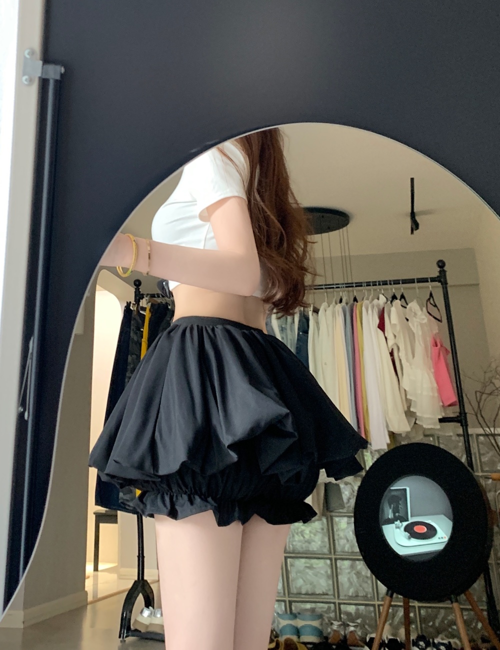 Summer bud white short skirt A-line high waist bubble shorts
